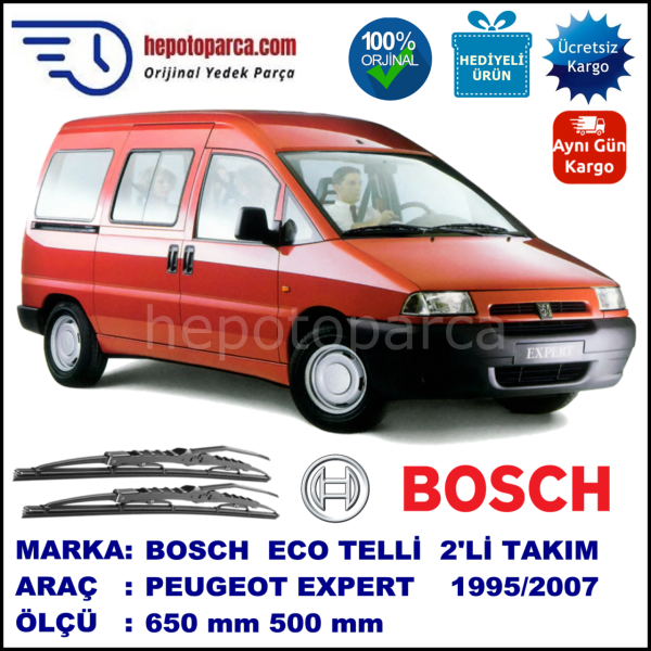 PEUGEOT Expert [U64] 09.95-01.07 650 / 500 mm. BOSCH ECO Telli Silecek 2'li Takım