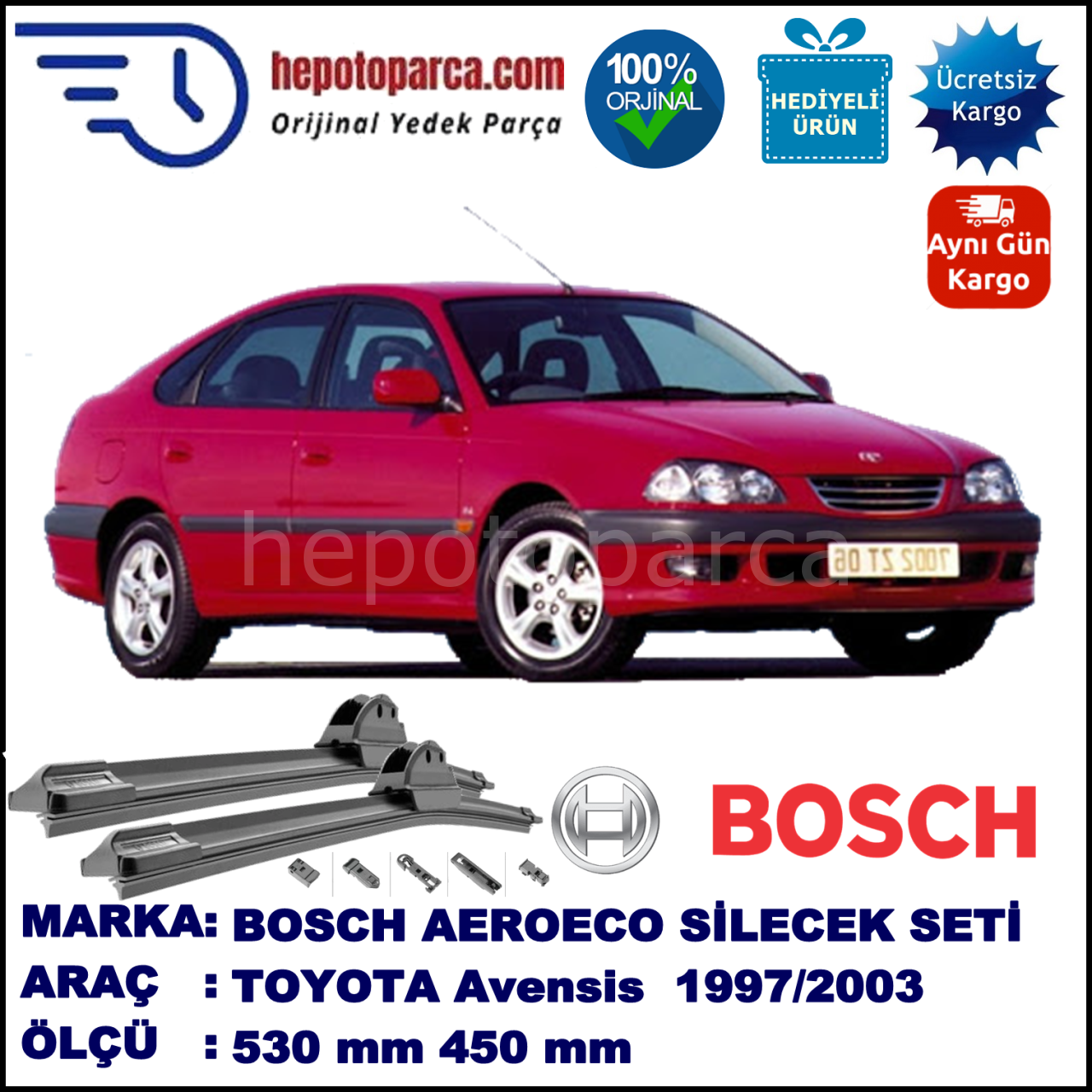 TOYOTA Avensis Liftback [T22] 10.1997-01.2003, 530 / 450 mm. BOSCH AEROECO Aparatlı Muz Silecek
