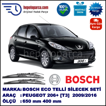 PEUGEOT 206+ [T3] 03.09-... 650 / 400 mm. BOSCH ECO Telli Silecek 2'li Takım