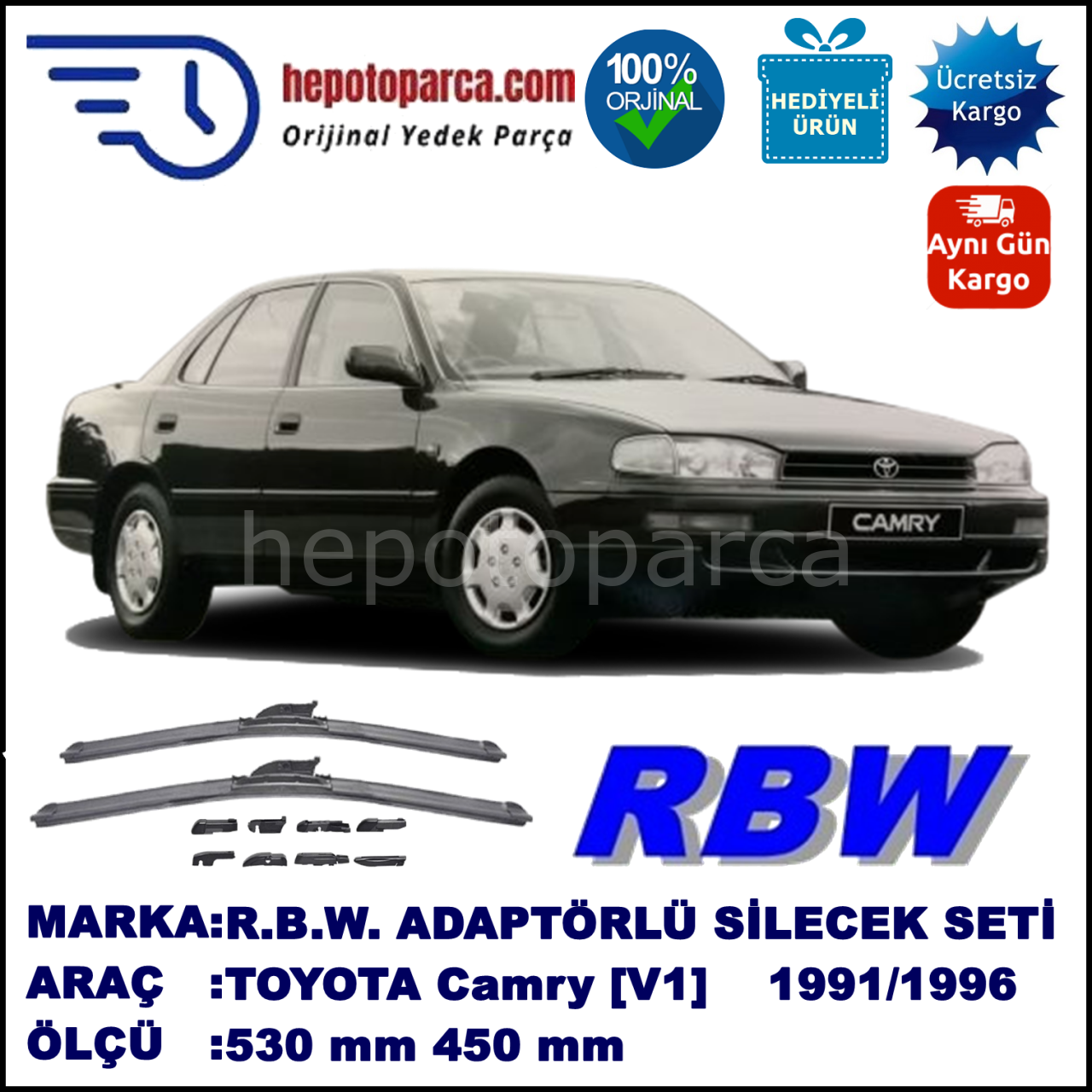 TOYOTA Camry [V1] 06.1991-08.1996, 530 / 450 mm.  RBW  ADAPTÖRLÜ MUZ SİLECEK SETİ