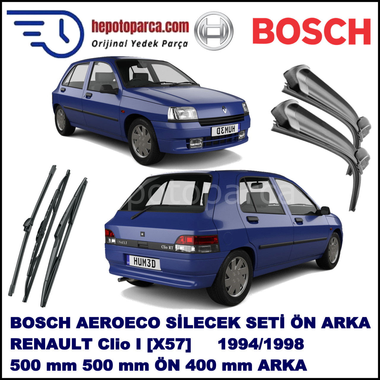 RENAULT Clio I [X57] 03,1994-02,1998 Bosch Aeroeco Ön ve Arka Silecek Takımı
