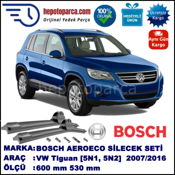 VW Tiguan [5N1, 5N2] 11.2007-..., 600 / 530 mm. BOSCH AEROECO Aparatlı Muz Silecek