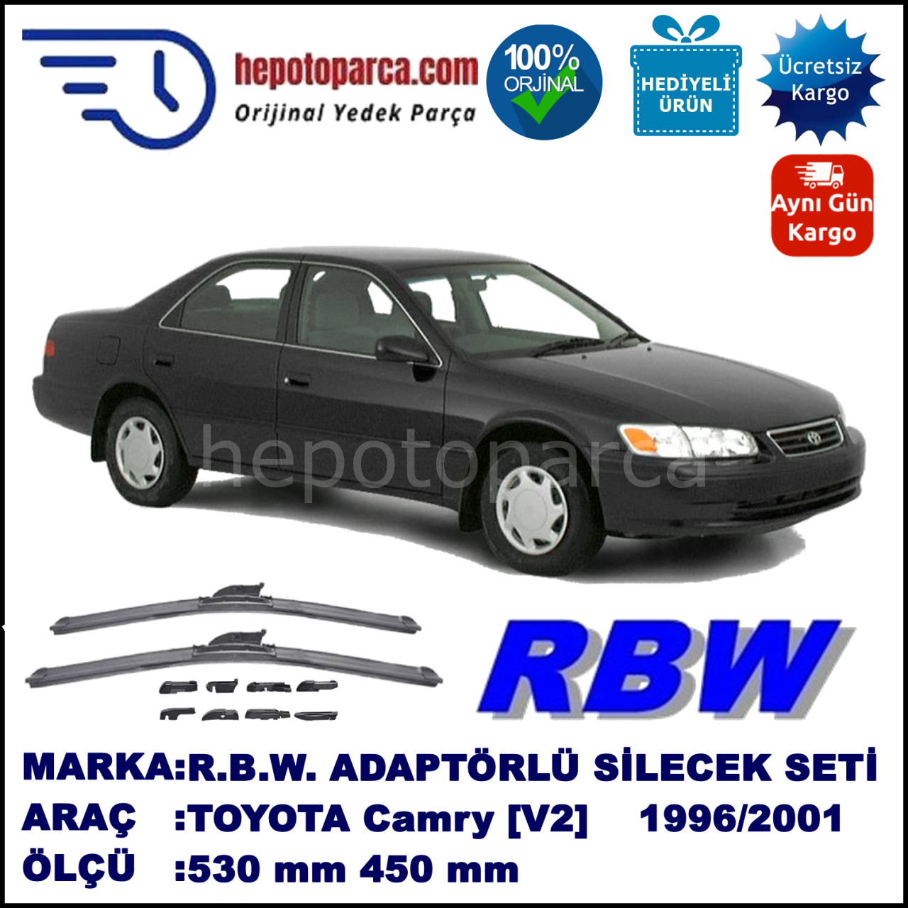 TOYOTA Camry [V2] 06.1996-09.2001, 530 / 450 mm.  RBW  ADAPTÖRLÜ MUZ SİLECEK SETİ