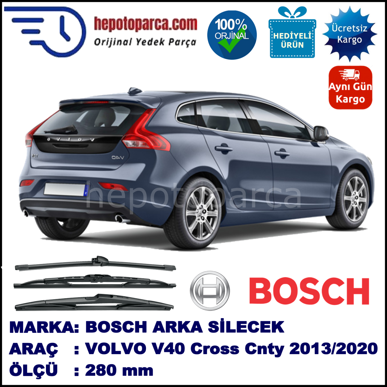 VOLVO V40 Cross Country  280 mm 01.2013-... BOSCH Arka Silecek