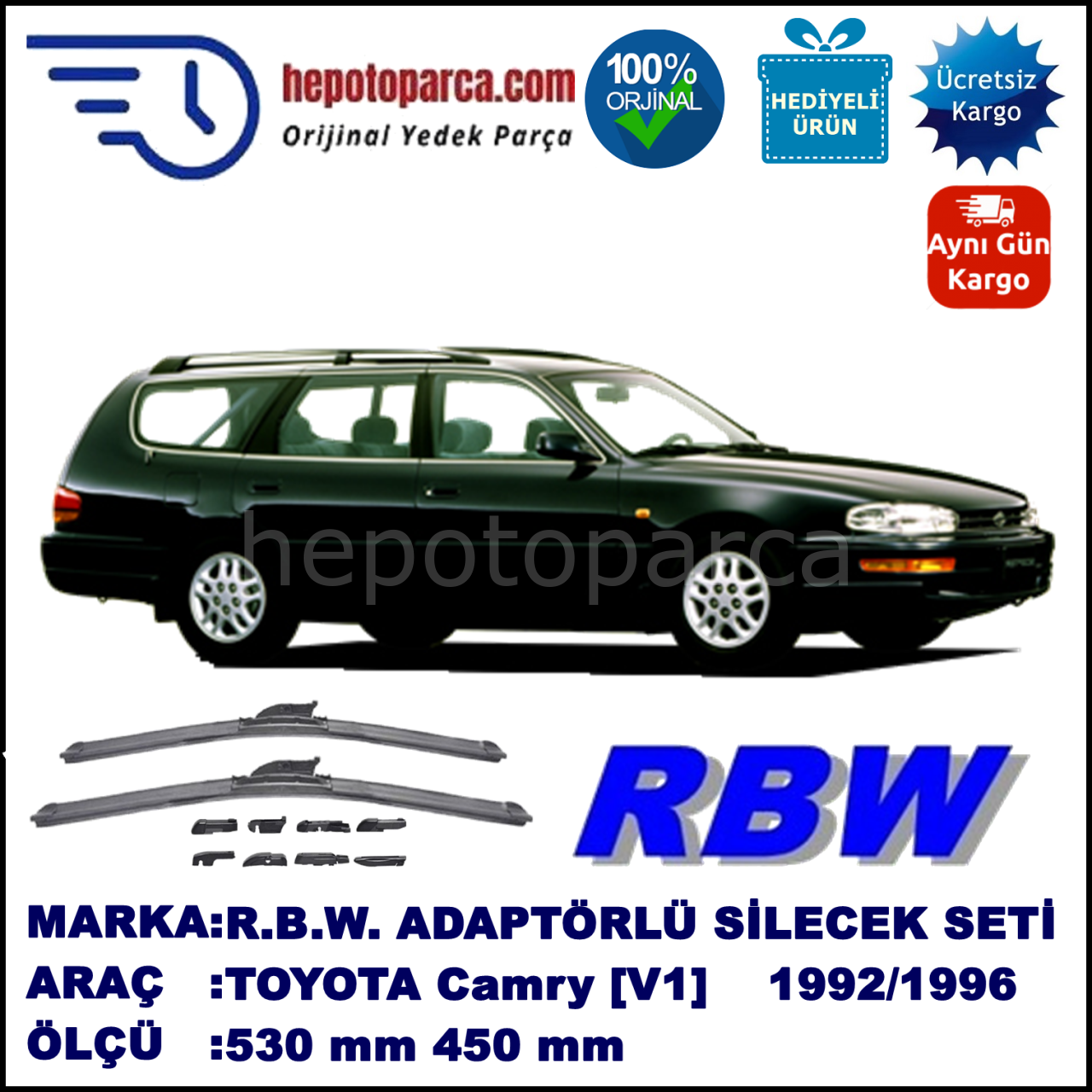 TOYOTA Camry Wagon [V1] 03.1992-07.1996, 530 / 450 mm.  RBW  ADAPTÖRLÜ MUZ SİLECEK SETİ