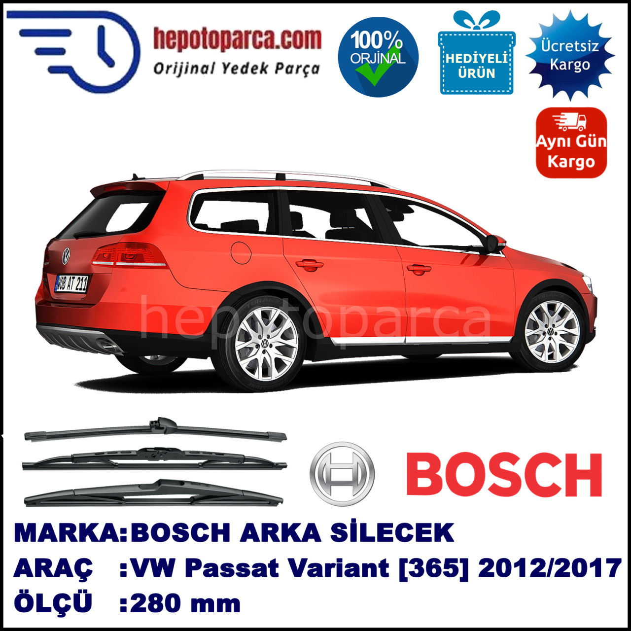 VW Passat Alltrack [365] 280 mm 01.2012-... BOSCH Arka Silecek
