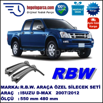ISUZU D-MAX  01.07-... 550 / 480 mm. RBW Muz Silecek Seti  2'li Takım. U Kanca Uyumludur.