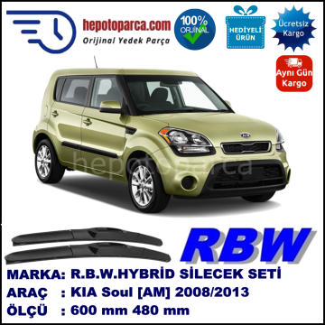 KIA Soul [AM] 09.08-... 600 / 480 mm. RBW Hybrid Silecek Seti. U Kanca Uyumlu Hibrit
