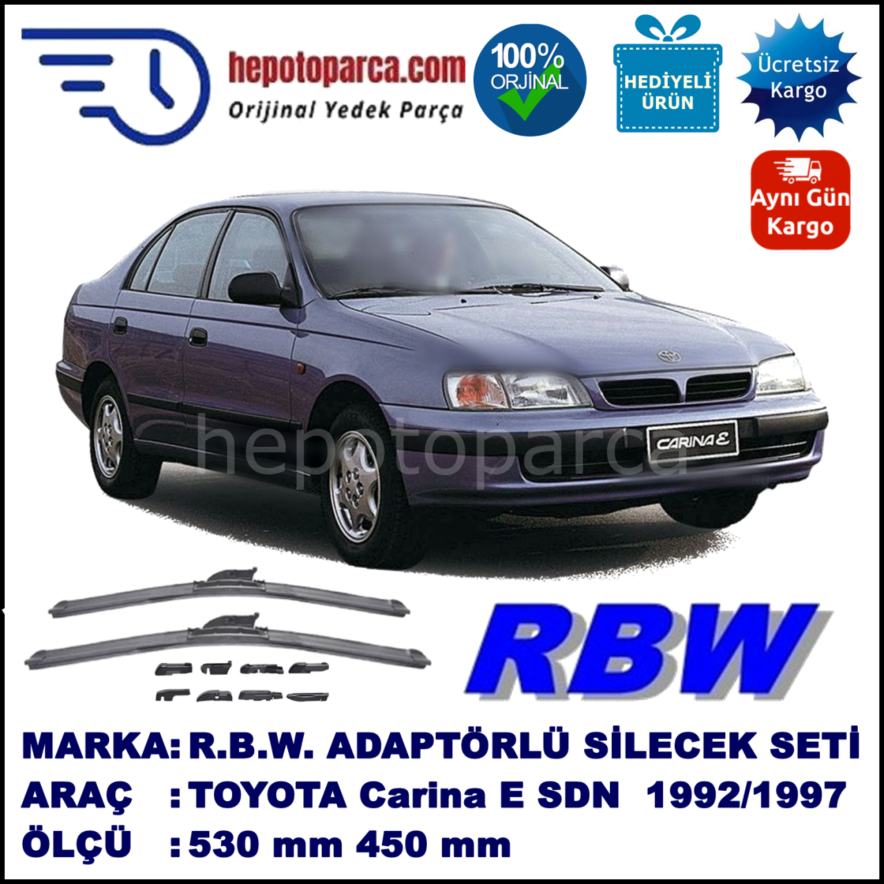 TOYOTA Carina E Sedan [T19] 02.1992-10.1997, 530 / 450 mm.  RBW  ADAPTÖRLÜ MUZ SİLECEK SETİ