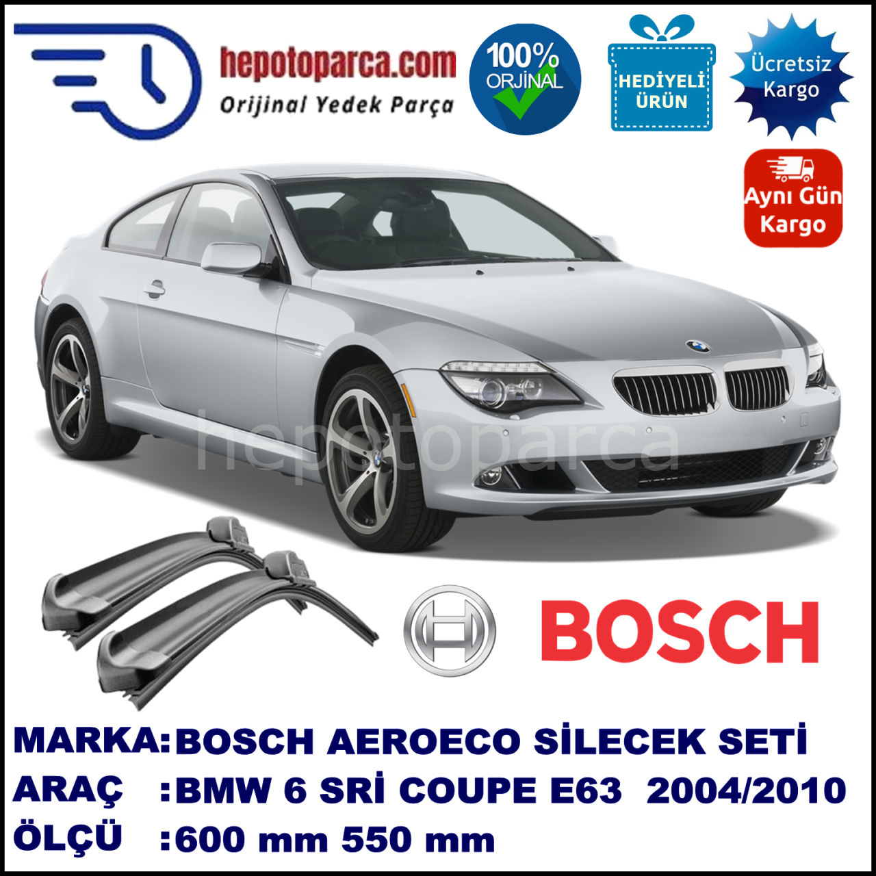 BMW Serie 6 [E 63] 01.2004-07.2010, 600 / 550 mm. BOSCH AEROECO Aparatlı Muz Silecek