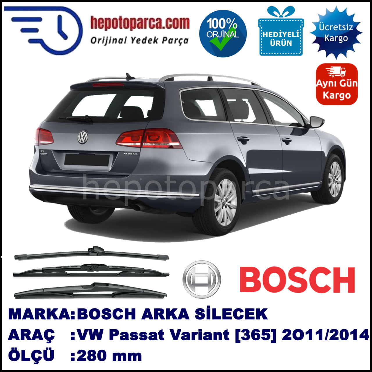 VW Passat Variant  [365] 280 mm 08.2011-... BOSCH Arka Silecek