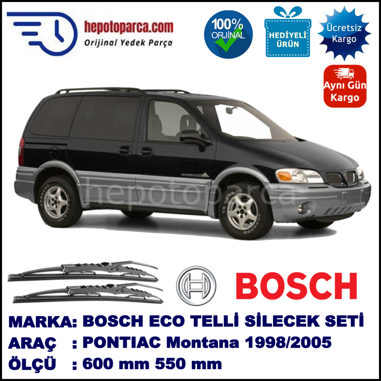 PONTIAC Montana  09.98-08.05 600 / 550 mm. BOSCH ECO Telli Silecek 2'li Takım