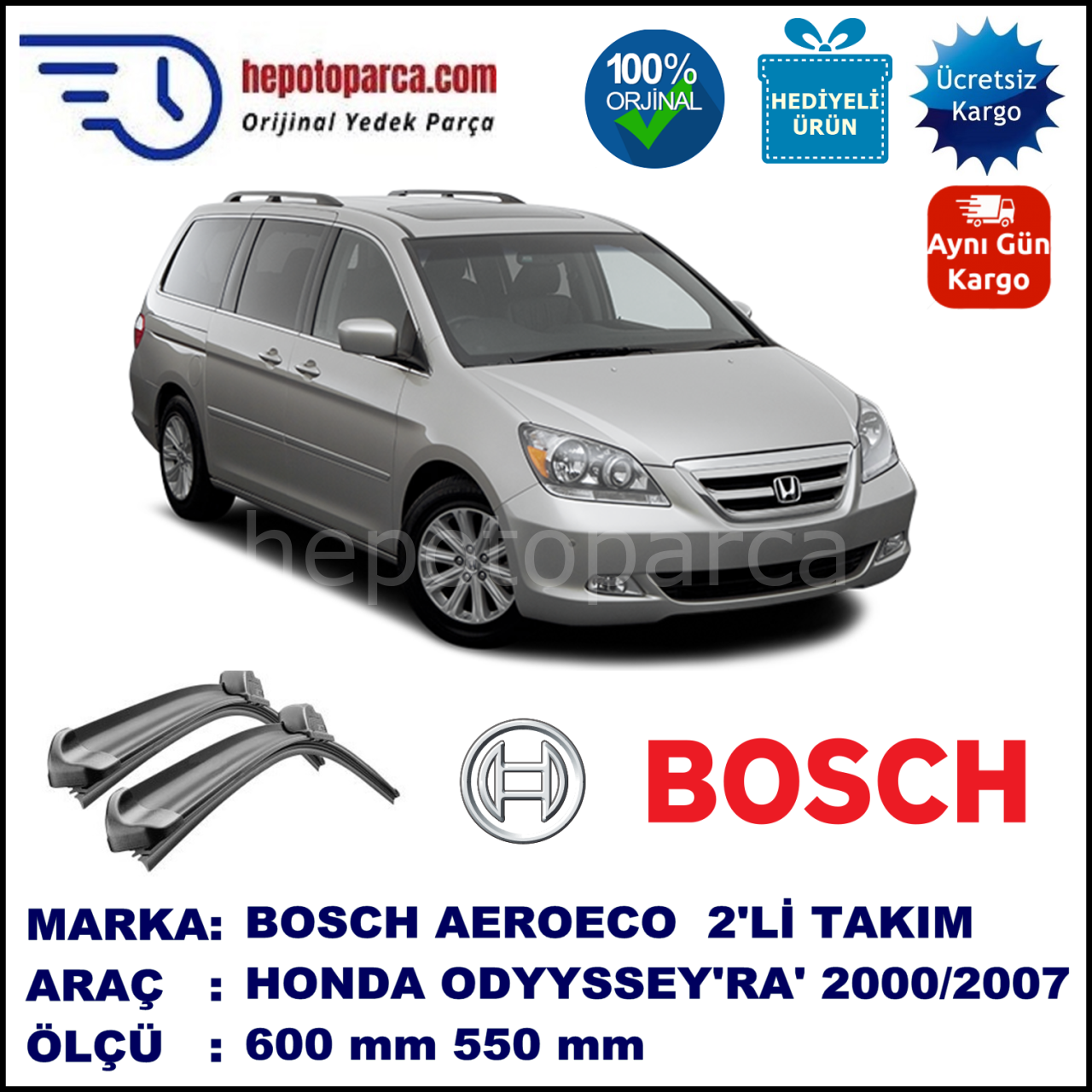HONDA Odyssey [RA] 03.2000-..., 600 / 550 mm. BOSCH AEROECO Aparatlı Muz Silecek