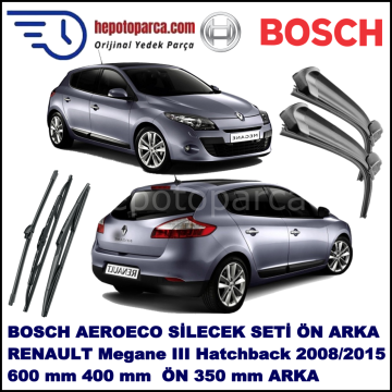 RENAULT Megane III Hatchback [BZ] 11,2008-,,, Bosch Aeroeco Ön ve Arka Silecek Takımı