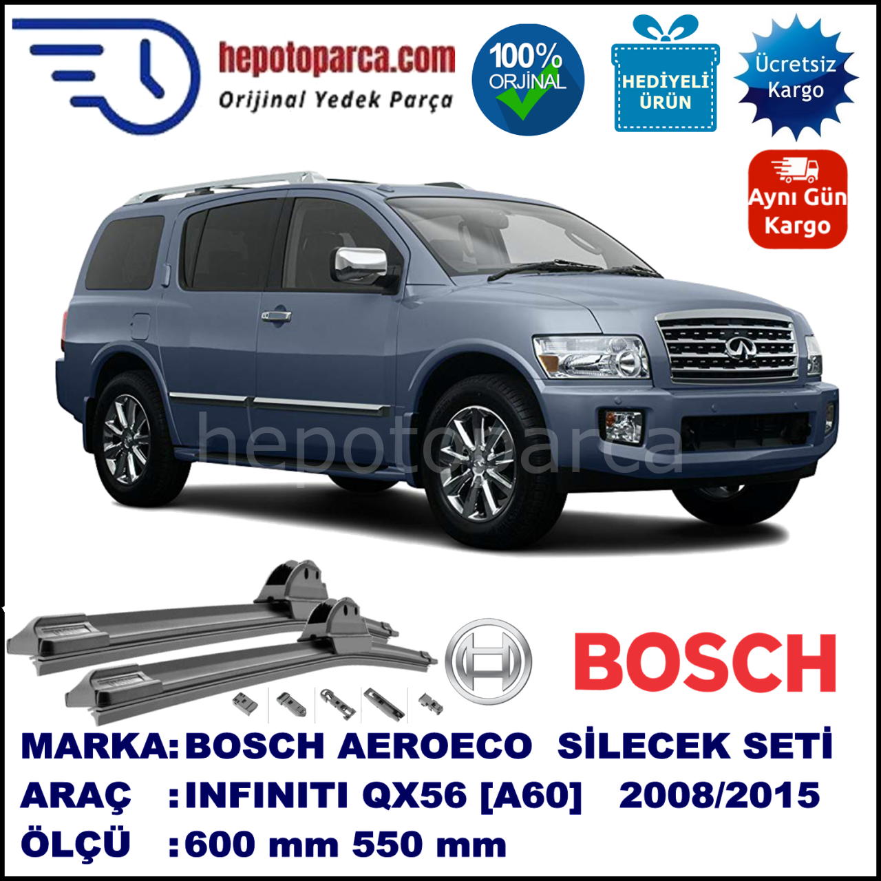 INFINITI QX56 [A60] 04.2008-..., 600 / 550 mm. BOSCH AEROECO Aparatlı Muz Silecek