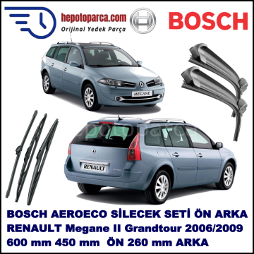 RENAULT Megane II Grandtour [KM,] 02,2006-05,2009 Bosch Aeroeco Ön ve Arka Silecek Takımı