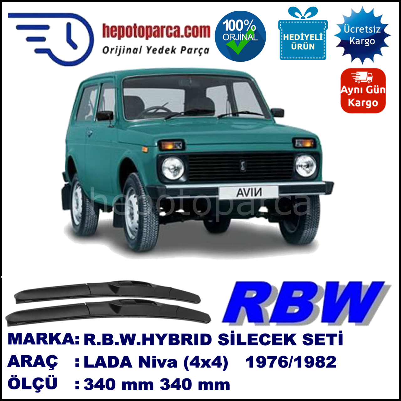 LADA Niva (4x4)  12.76-... 340 / 340 mm. RBW Hybrid Silecek Seti. U Kanca Uyumlu Hibrit