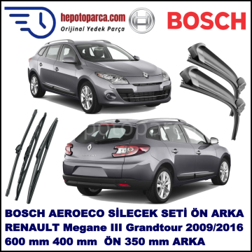 RENAULT Megane III Grandtour [KZ] 06,2009-,,, Bosch Aeroeco Ön ve Arka Silecek Takımı