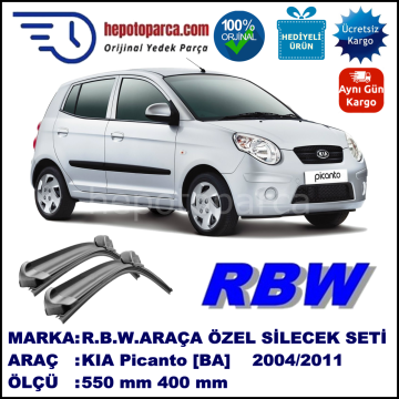 KIA Picanto [BA] 05.04-01.11 550 / 400 mm. RBW Muz Silecek Seti  2'li Takım. U Kanca Uyumludur.