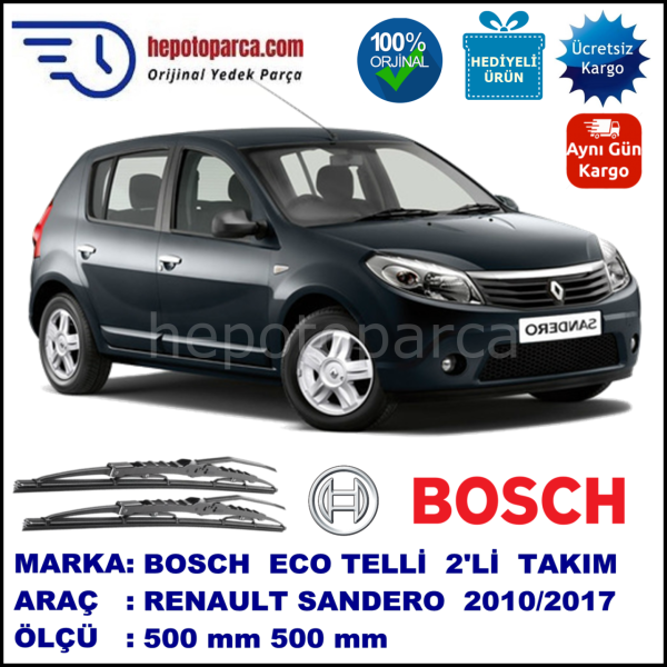 RENAULT Sandero [BS] 11.10-... 500 / 500 mm. BOSCH ECO Telli Silecek 2'li Takım