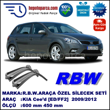 KIA Cee’d [ED/FF2] 07.09-12.12 600 / 450 mm. RBW Muz Silecek Seti  2'li Takım. U Kanca Uyumludur.