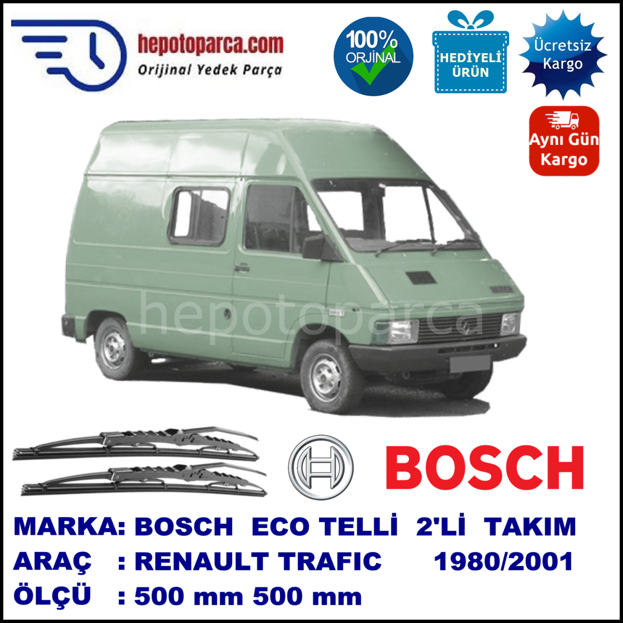 RENAULT Trafic  09.80-05.01 500 / 500 mm. BOSCH ECO Telli Silecek 2'li Takım