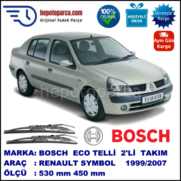 RENAULT Symbol [LB] 10.99-10.07 530 / 450 mm. BOSCH ECO Telli Silecek 2'li Takım