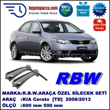 KIA Cerato [TD] 12.08-... 600 / 500 mm. RBW Muz Silecek Seti  2'li Takım. U Kanca Uyumludur.