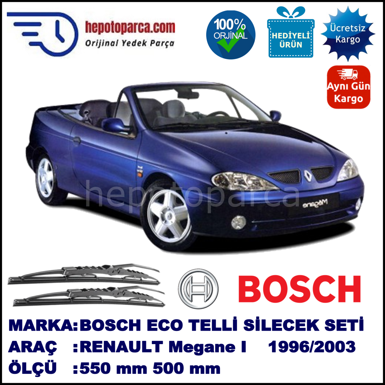 RENAULT Megane I Cabrio [X64] 09.96-09.03 550 / 500 mm. BOSCH ECO Telli Silecek 2'li Takım