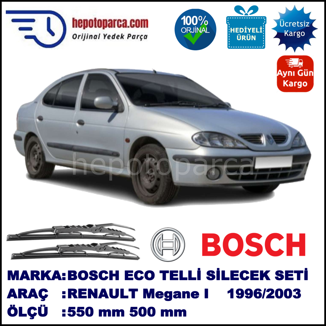 RENAULT Megane I Classic [X64] 09.96-09.03 550 / 500 mm. BOSCH ECO Telli Silecek 2'li Takım