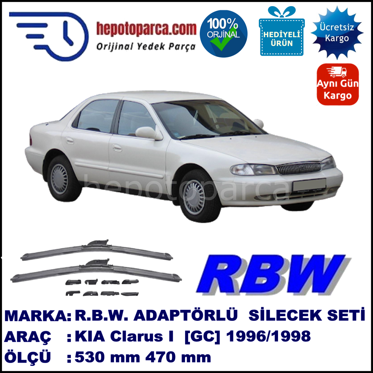 KIA Clarus I [GC] 05.1996-05.1998, 530 / 470 mm.  RBW  ADAPTÖRLÜ MUZ SİLECEK SETİ