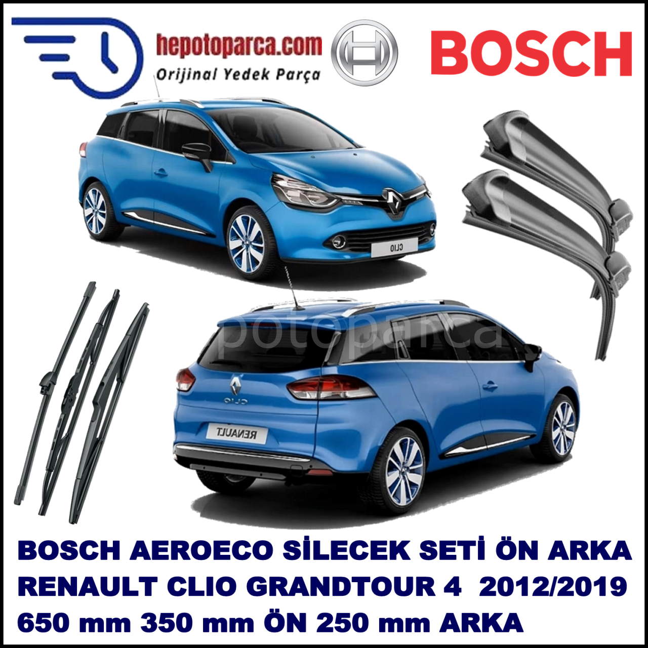 RENAULT Clio IV Grandtour [KH] 11,2012-,,, Bosch Aeroeco Ön ve Arka Silecek Takımı