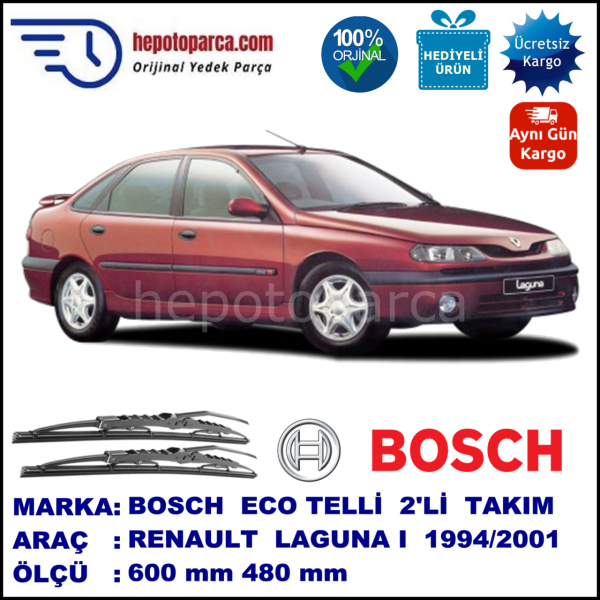 RENAULT Laguna I [B56; 556] 01.94-03.01 600 / 480 mm. BOSCH ECO Telli Silecek 2'li Takım