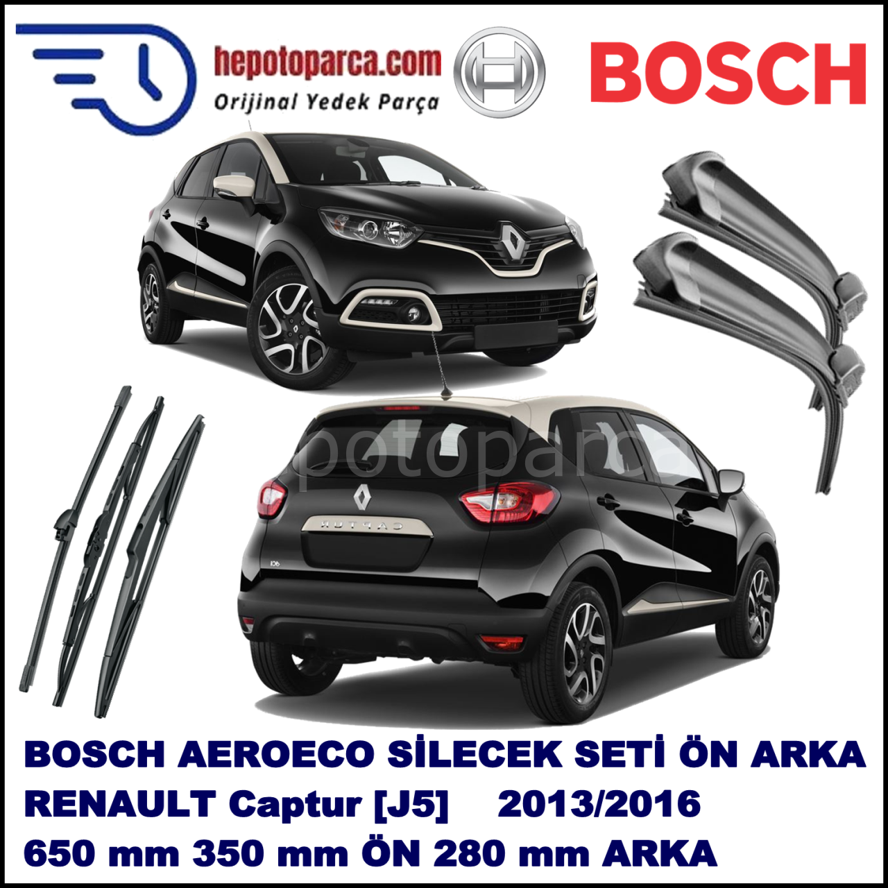 RENAULT Captur [J5] 01,2013-,,, Bosch Aeroeco Ön ve Arka Silecek Takımı