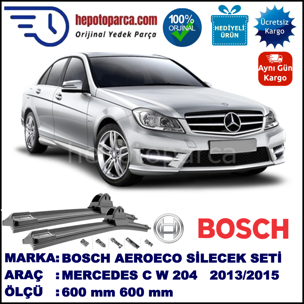 MERCEDES-BENZ Serie C [204] 03.2013-..., 600 / 600 mm. BOSCH AEROECO Aparatlı Muz Silecek