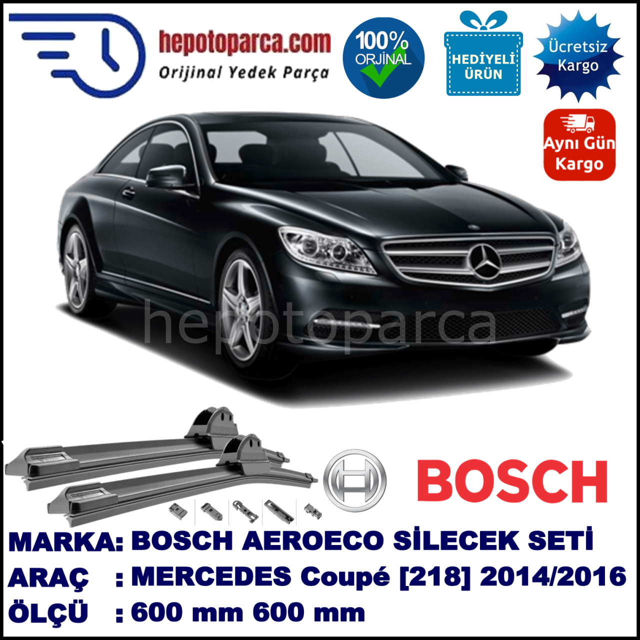 MERCEDES-BENZ Serie CLS Coupé [218] 03.2014-..., 600 / 600 mm. BOSCH AEROECO Aparatlı Muz Silecek