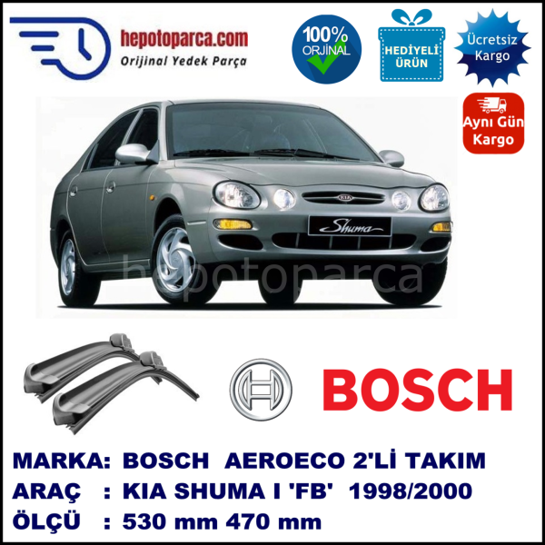 KIA Sephia I Hatchback [FA] 09.1996-12.2000, 530 / 470 mm. BOSCH AEROECO Aparatlı Muz Silecek