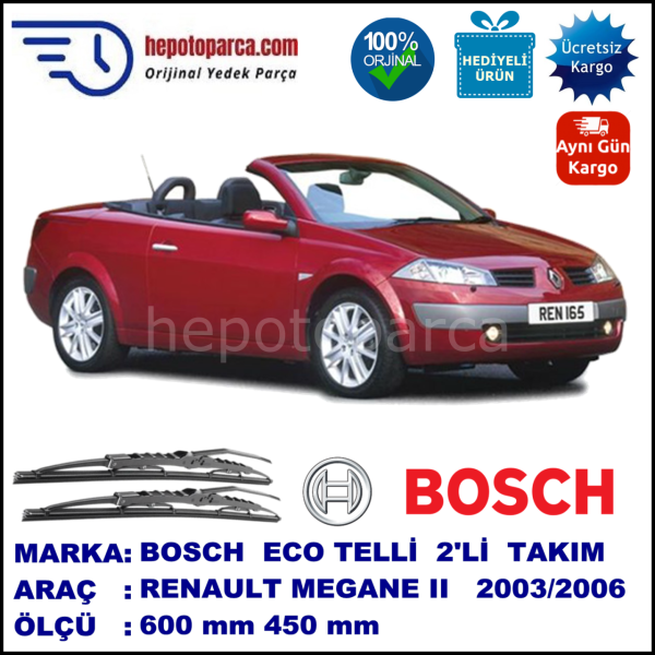 RENAULT Megane II Cabrio [EM] 10.03-01.06 600 / 450 mm. BOSCH ECO Telli Silecek 2'li Takım