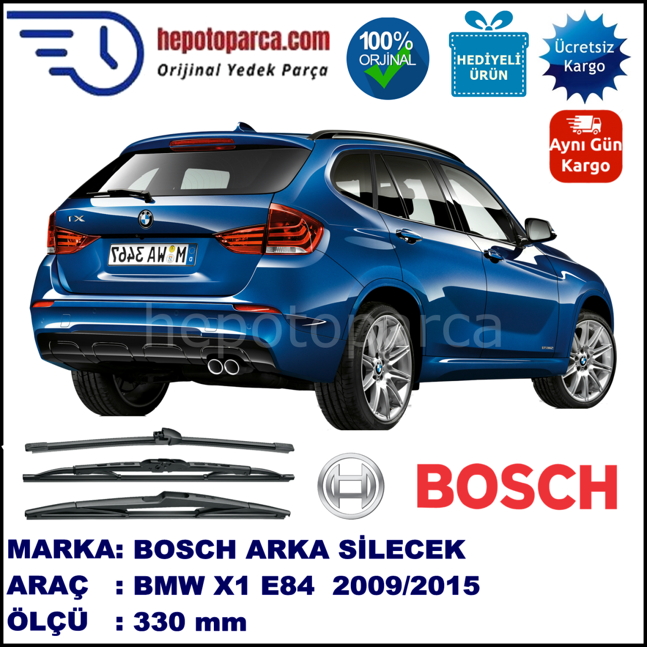BMW X1 [E 84] 330 mm 10.2009-... BOSCH Arka Silecek