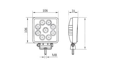 9 LED KARE ÇALIŞMA LAMBASI farı