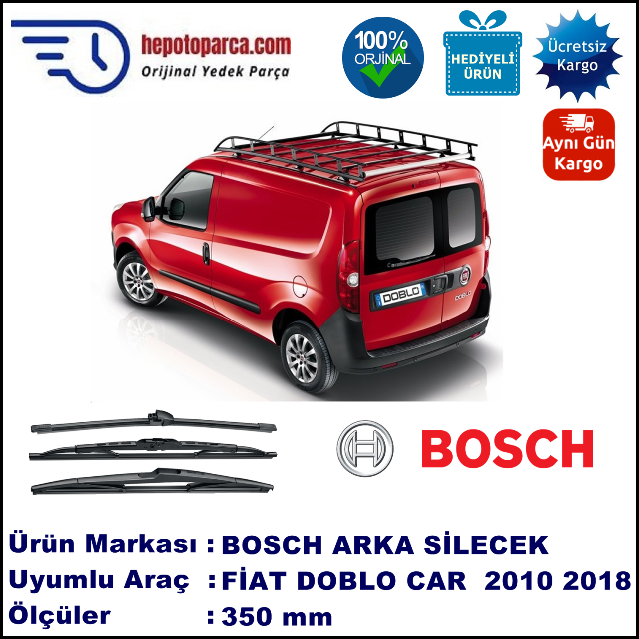 FIAT Doblo Cargo [263..] 380 mm 02.2010-... BOSCH Arka Silecek