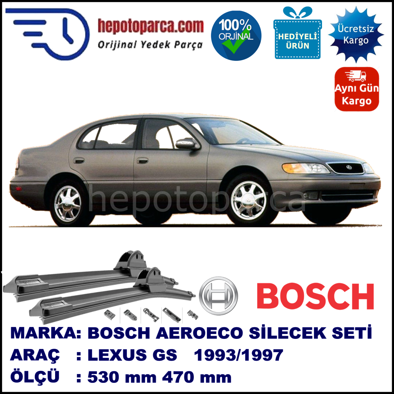 LEXUS GS [S1] 03.1993-08.1997, 530 / 470 mm. BOSCH AEROECO Aparatlı Muz Silecek