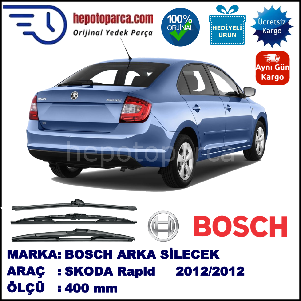 SKODA Rapid [NH3] 400 mm 07.2012-... BOSCH Arka Silecek