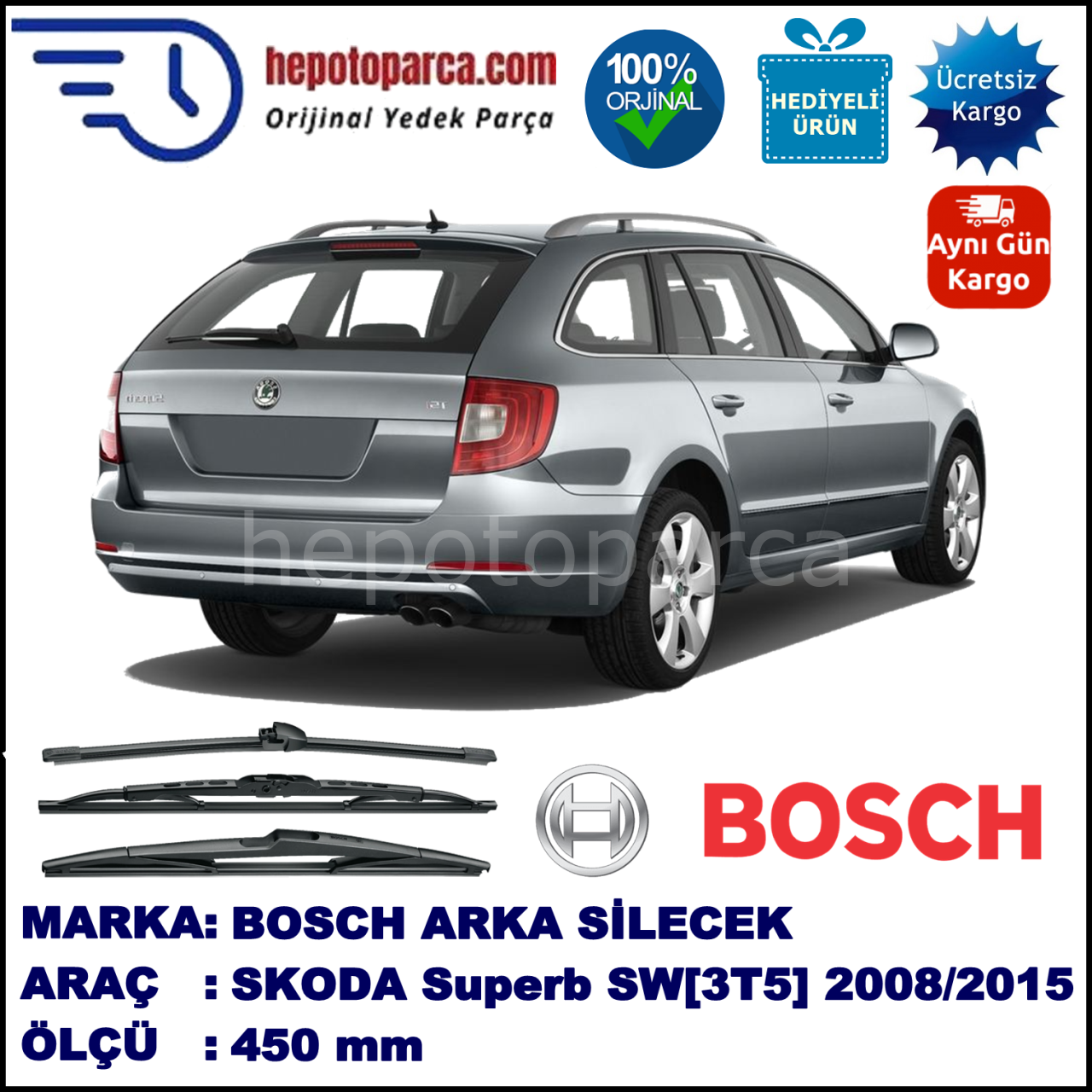 SKODA Superb Combi [3T5] 400 mm 03.2008-... BOSCH Arka Silecek