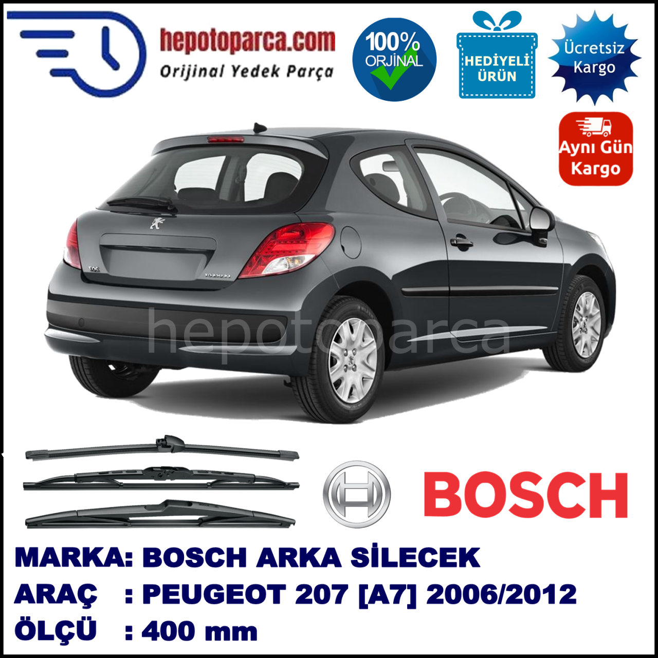 PEUGEOT 207 [A7] 400 mm 05.2006-04.2012 BOSCH Arka Silecek