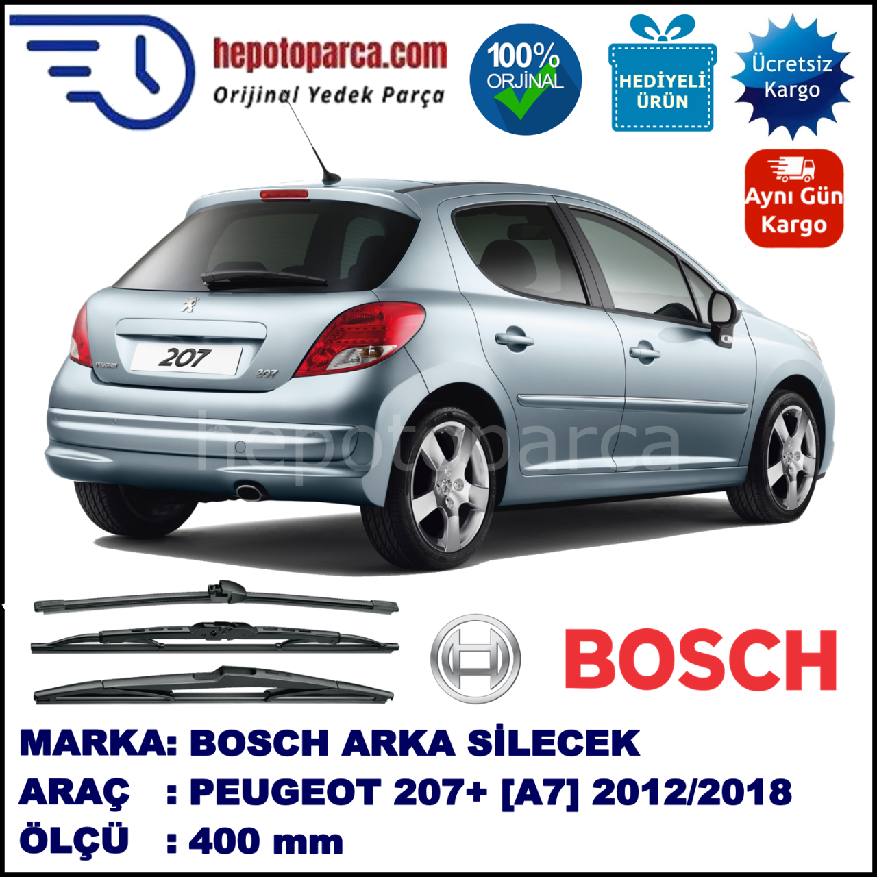 PEUGEOT 207+ [A7] 400 mm 11.2012-... BOSCH Arka Silecek