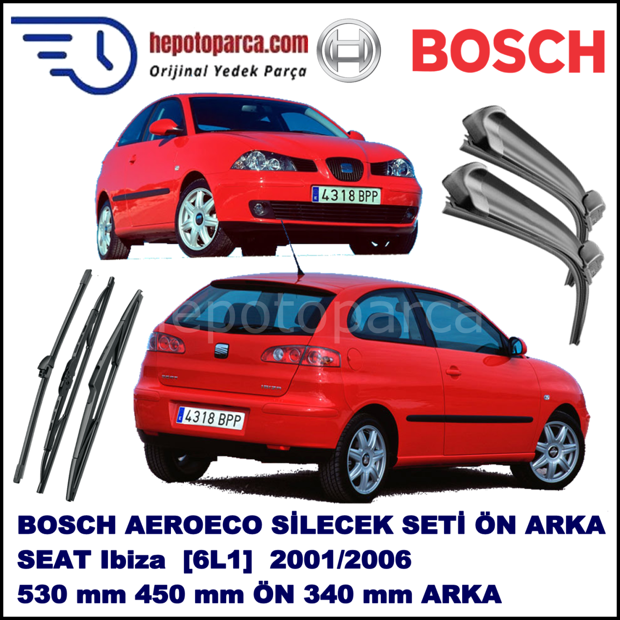 SEAT Ibiza [6L1] 09,2001-02,2006 Bosch Aeroeco Ön ve Arka Silecek Takımı