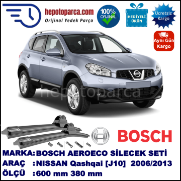 NISSAN Qashqai [J10] 12.2006-..., 600 / 380 mm. BOSCH AEROECO Aparatlı Muz Silecek