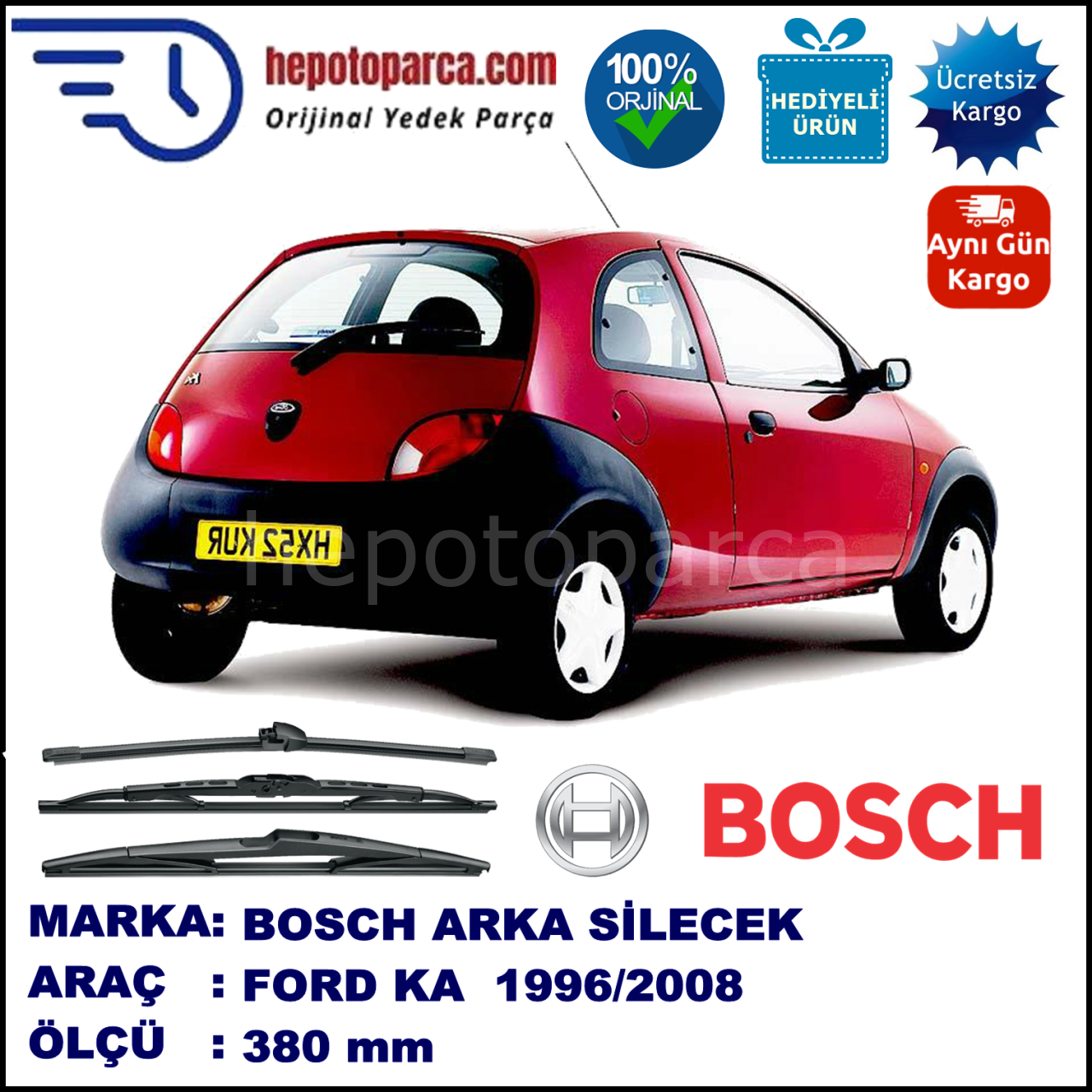 FORD Ka [97] 380 mm 09.1996-09.2008 BOSCH Arka Silecek
