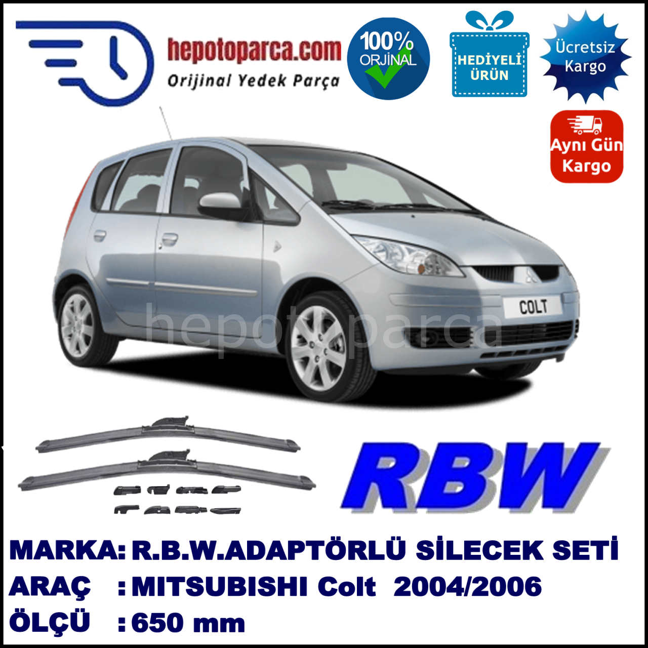 MITSUBISHI Colt [CZ] 04.2004-..., 650 / - mm.  RBW  ADAPTÖRLÜ MUZ SİLECEK